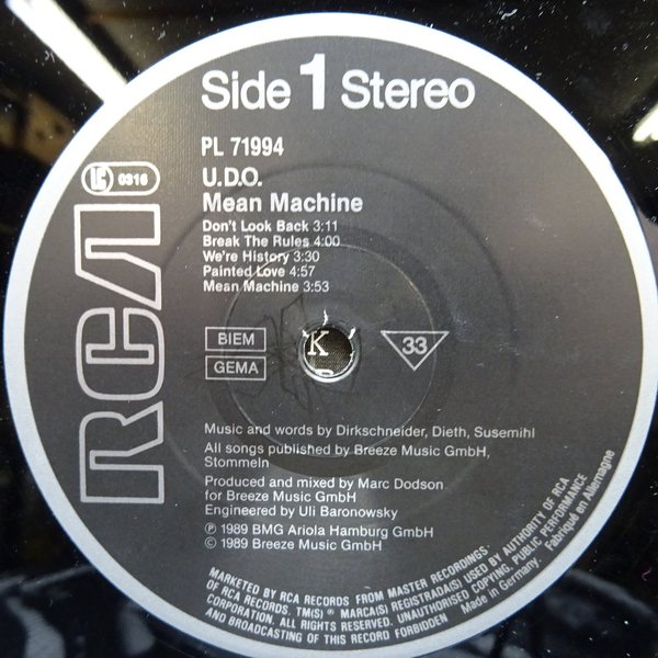 U.D.O. – Mean Machine  LP