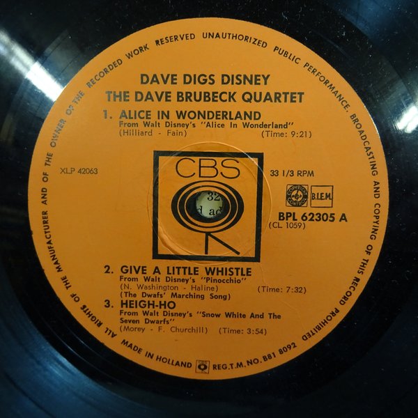 The Dave Brubeck Quartet – Dave Digs Disney  LP