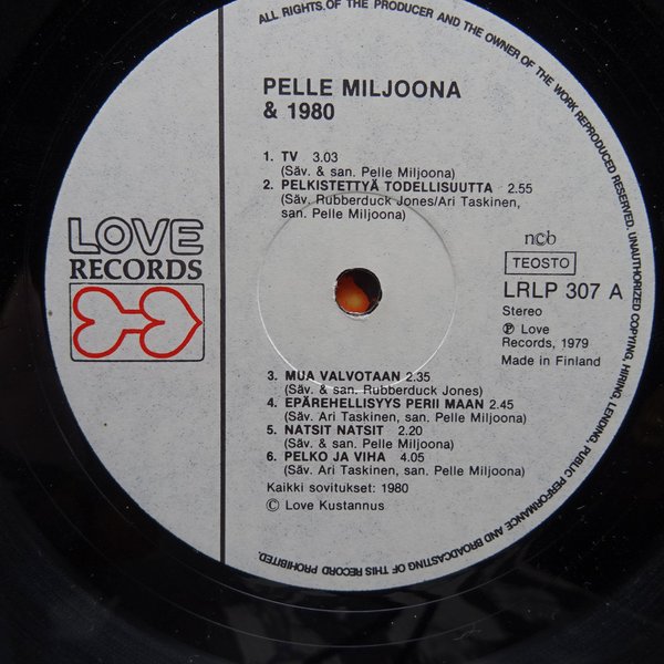 Pelle Miljoona & 1980 – Pelko Ja Viha  LP